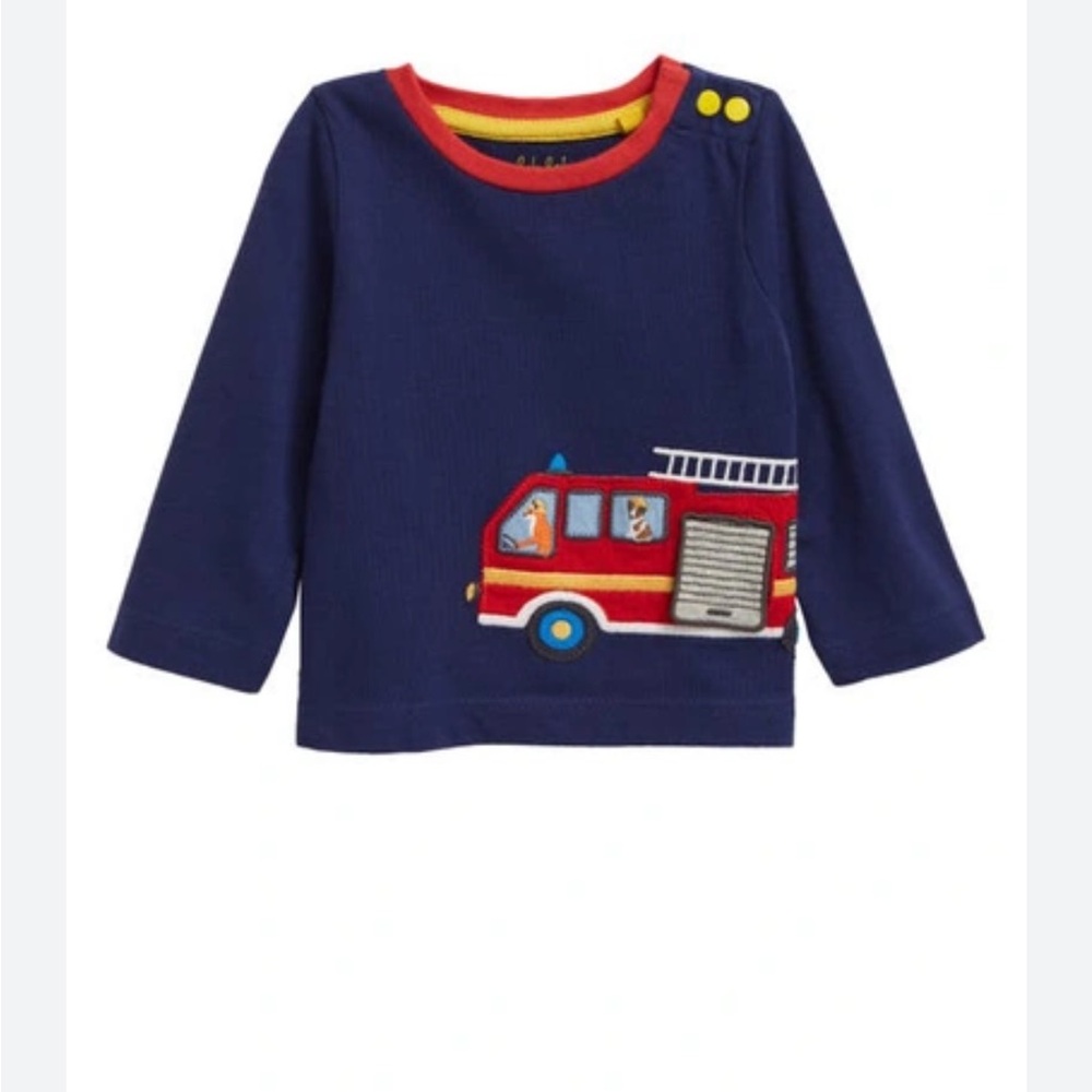 Mini Boden Kids Navy Lift the Flap Fire Truck Appliqué Shirt